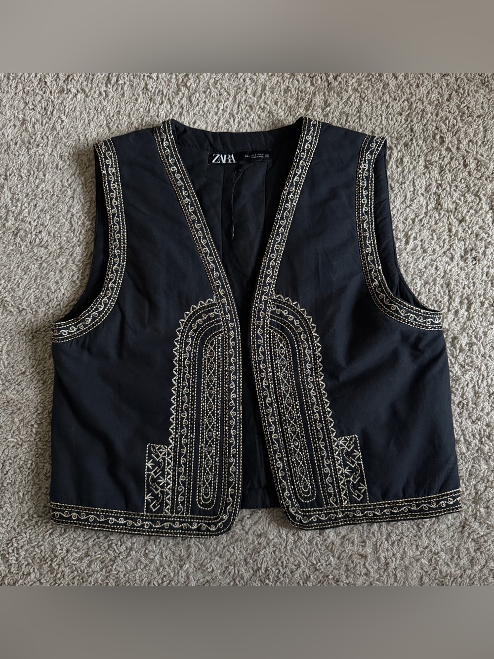 ZARA Cropped Open Waistcoat Embroidered Bead Vest